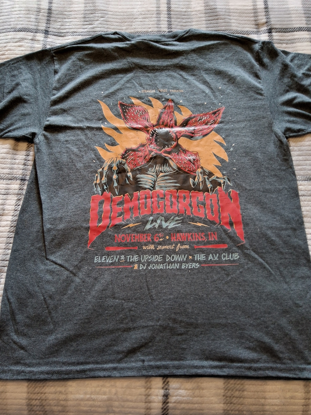 Gildan Black Tee with Red and Orange Demogorgon Graphic